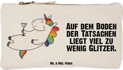 Produktbild von Mr. & Mrs. Panda Beauty Bag Einhorn Cocktail Größe S Klein - Weiß - Geschenk, Spruch, Unicorn, Geburtstag, Party, Kulturbeutel, Mäppchen, Etui, Einhörner, Freundin