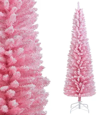 Produktbild von Weihnachtsbaum mit Schnee, Tannenbaum Künstlich 180 cm, Christbaum Künstlich mit Metallständer, Kunstbaum Dekobaum Weihnachten PVC Nadeln, Rosa