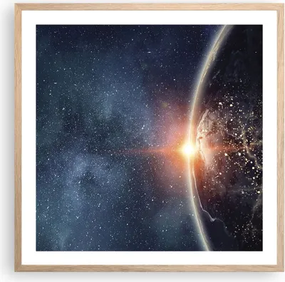 Produktbild von Gerahmtes Poster - Rahmen in heller Eiche - Kosmos Erde Sonne - 60x60 cm - Wand Bild - Wanddeko - Wandbilder - Wandposter - Bilderrahmen - Bilder - Kunstdruck - Wandbild - P2NAC60x60-4343