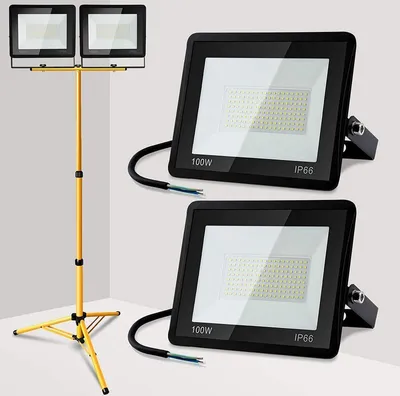 Obrázek produktu pro Jopassy LED reflektor se stativem stavební reflektor IP66 reflektor pracovní světla pro zahradu dvůr dvorek 2X100W studená bílá