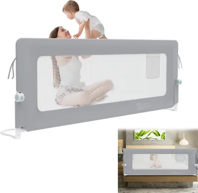 Obrázek produktu pro UISEBRT 200cm výškově nastavitelná zábrana proti vypadnutí, skládací, otočná o 180 stupňů, pro dětské postele a postele rodičů, šedá barva