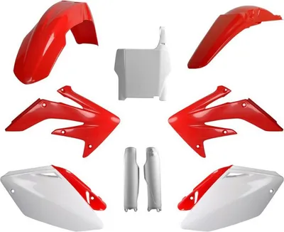 Obrázok produktu pre Kompletter Satz Für Honda Crf 250R '04-'05 Frontplatte (8661900001) Und Stossdämpferabdeckungen (8351700001) Rot Weiss Oem