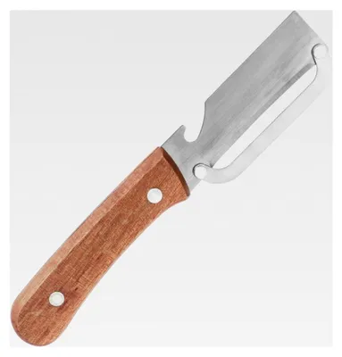 Produktbild von Multifunktionaler Gemüseschäler mit Holzgriff und Edelstahlklingen, Obstschäler mit Flaschenöffner für die Küche