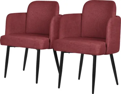 Zdjęcie produktu dla ML-Design zestaw 2 krzeseł do jadalni czerwone krzesło kuchenne z podłokietnikiem i rattanowym oparciem tapicerowane krzesło z metalowymi nogami ergonomiczne