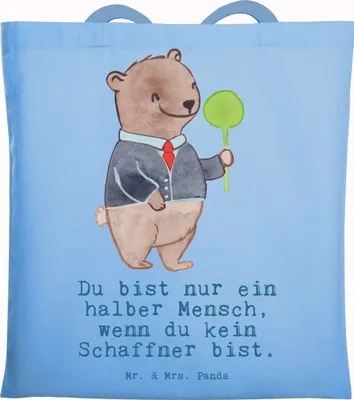Produktbild von Mr. & Mrs. Panda Jutebeutel Schaffner Herz - Sky Blue - Geschenk, Tote Bag, totebag, Stoffbeutel, Shopping Tasche, Beutel, dokumententasche