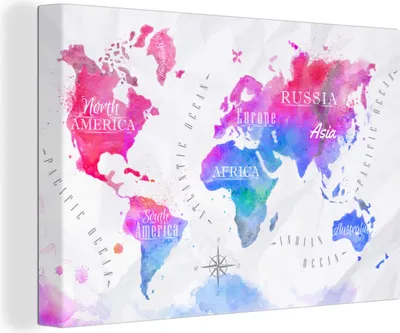 Produktbild von OneMillionCanvasses® - Leinwandbilder - 150x100 cm, Farben - Weltkarte - Ölfarben, Wandbilder Kunstdruck Wanddekoration