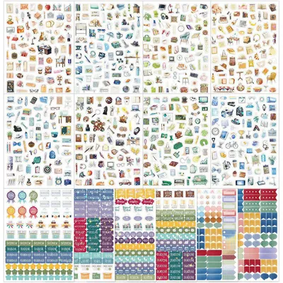 14 holografische Aquarell-Sticker, Arbeitsplan-Motive, wasserdicht