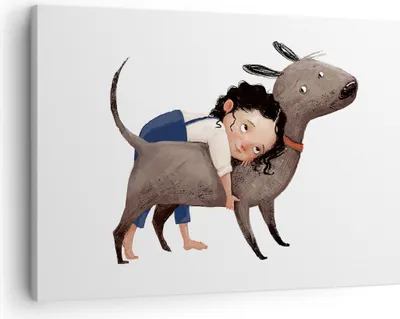 Produktbild von Bild auf Leinwand - Leinwandbild - Einteilig - Kind Hund Bild - 70x50cm - Wand Bild - Wanddeko - Wandbilder - Leinwanddruck - Bilder - Wanddekoration - Leinwand bilder - Wandbild - AA70x50-4783
