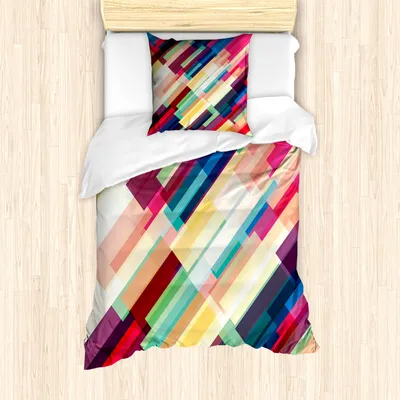 Produktbild von ABAKUHAUS Abstrakt Mantele, Geometrische Farblinien, Milbensicher Allergiker geeignet mit Kissenbezügen, 135 cm x 200 cm - 80 x 80 cm, Mehrfarbig