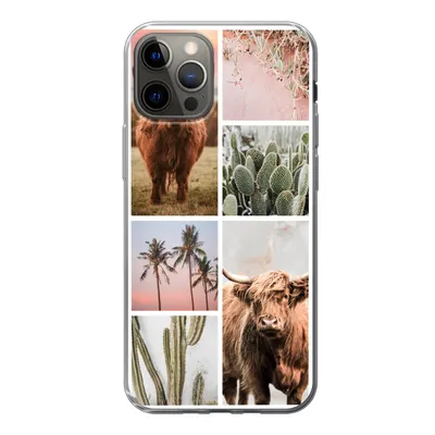 Produktbild von MuchoWow® Handyhülle Schutzhülle Hülle für iPhone 13 Pro Schottischer Highlander - Sukkulente - Pastell Silikon Softcase Handy Hülle - Handy-Tasche