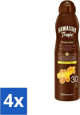 Produktbild von Hawaiian Tropic – Sonnenschutz – Island Glow Dry Oil Continuous Spray SPF 30 – Feuchtigkeitsspendend & Schützend – 177 ml - Vorteilspack - 4 Stücke