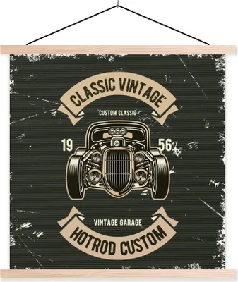 Produktbild von MuchoWow® Textilposter Auto - Oldtimer - Zitat 60x60 cm mit holzfarbenen Rahmen - Wanddekoration