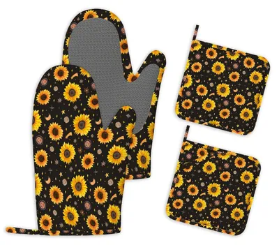 Produktbild von 4er Set Ofenhandschuhe und Topflappen Silikon Hitzebeständig Rutschfest Kochen Backen Grillen