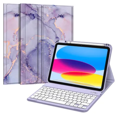 Produktbild von Fintie Tastatur Hülle für iPad 11.Generation 11" 2025, iPad 10. Generation 2022 10.9", Schutzhülle mit TPU Rückschale, Pencil Halter und magnetisch Abnehmbarer Tastatur mit QWERTZ Layout, Lila