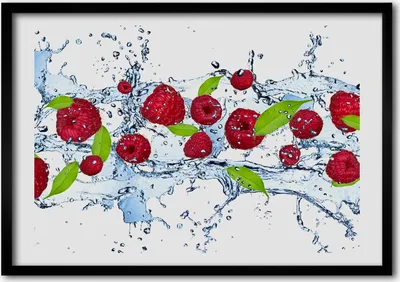Produktbild von Bild - Bilderrahmen - 100 cm x 70 cm - MDF - Rahmen - Foto - Wandkunst Himbeeren und Wasser
