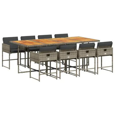 Produktbild von vidaXL 9-tlg. Garten-Essgruppe mit Kissen Grau Poly Rattan