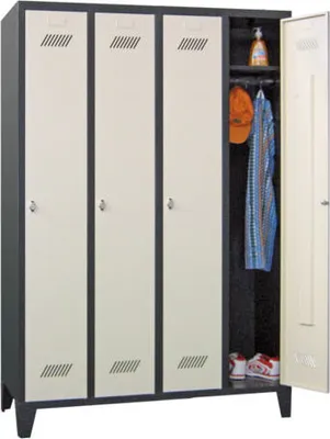 Produktbild von Spindschrank m. Füßen - Höhe 185 cm - 4 Abteile a 30 cm - Drehriegel - tiefschwarz
