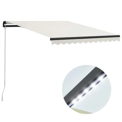 Zdjęcie produktu dla vidaXL Markiza zwijana ręcznie z LED 300x250 cm Kremowa