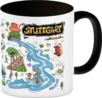 Produktbild von Stuttgart Pop Art Comic Kaffeebecher in schwarz