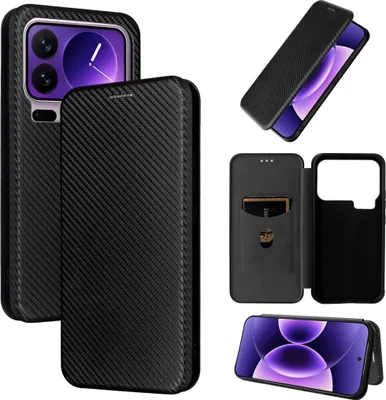 Immagine prodotto di Custodia in Pelle finta per Xiaomi 17 Pro Design con texture in fibra di carbonio Protezione Nero