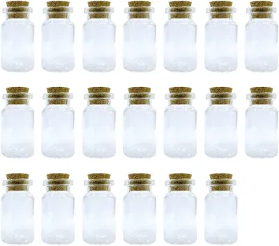 Zdjęcie produktu dla Mini szklane butelki 7 ml, 20 sztuk, z korkiem, do dekoracji DIY, wesela, urodzin, babyshower