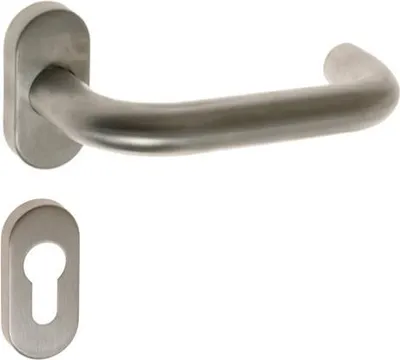 Zdjęcie produktu dla Klamka INOX z owalnym szyldem tylnym B-HARKO KI 02, rozeta WB, stal nierdzewna, kwadrat 8 mm, rozstaw śrub 45 mm