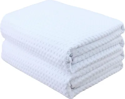 Produktbild von Famanu Mikrofaser-Badhandtuch - Plüschfrei & Schnelltrocknend - Waffelstruktur - Sehr Groß - Weiß - 152 x 76 cm - 2 Stück