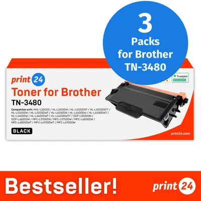 Productafbeelding van NIEUW: print24 Toner voor Brother TN3480, compatibel met Brother DCP 5500, HL-L 5000, MFC-L 5700, e.d., 3 stuks