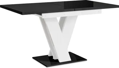 Produktbild von MEBLINI Esstisch Ausziehbar - Esszimmertisch Modern - Küchentisch - Säulentisch - Ausziehtisch - Dining Table - Esszimmertische - 120-160x80x75cm - MASIV - Schwarz Hochglanz/Weiß Hochglanz