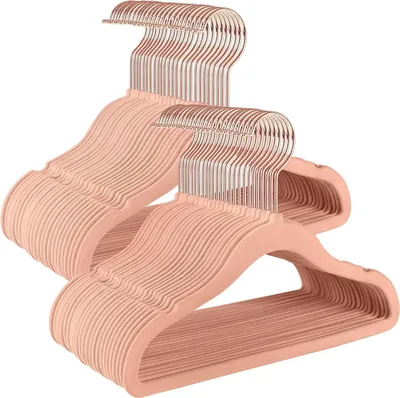 Imagen del producto de Perchas para ropa infantil - Juego de 50 unidades - De terciopelo - Antideslizantes - Delgadas - Con gancho giratorio