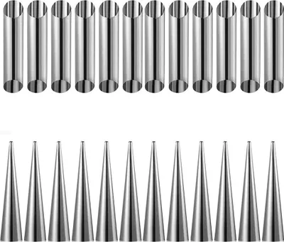 Produktbild von 24-teiliges Set aus Edelstahl-Kuchenformen mit Antihaftbeschichtung für Sahnerollen, Torten, Gebäck und Spiralen.