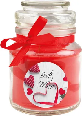 Produktbild von Duftkerze im Bonbonglas zum Muttertag, Duft: Rose ( Rot ), 120g - Brenndauer bis zu 30 Stunden