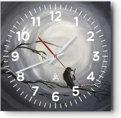Produktbild von Wanduhr - Quadrat - Glasuhr - Vogel Baum modern - 30x30cm - Schleichendes Uhrwerk - Lautlos - zum Aufhängen bereit - Dekoration Modern - Wanddekoration aus Glas - C4AC30x30-3432
