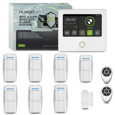 Immagine prodotto di Sistema di allarme HUXGO Wi-Fi GSM 4G, set composto da 9 rilevatori di movimento e 1 sensore per porte, app HXA502
