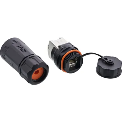 Produktbild von InLine Patchkabelbuchse Set RJ45 Cat.6A, wasserdicht IP68, RJ45 female, Weiblich, Schwarz