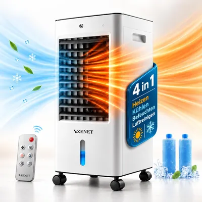 Produktbild von Mobiles Klimagerät 4in1 Heizen, Kühlen, Luftreinigen, Befeuchten ZENET ZET-481, 2000W Heizfunktion, 6L Wassertank, Fernbedienung