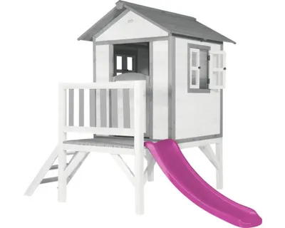 Produktbild von AXI Spielhaus Beach Lodge XL in Weiß mit Rutsche in Lila | Stelzenhaus aus Holz für Kinder | Kleiner Spielturm für den Garten