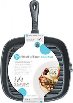Produktbild von KitchenCraft Grillpfanne aus Gusseisen de Induktionsherd, Grillpfanne mit Rillen, quadratisch, 23cm - Schwarz