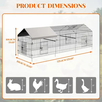 Immagine prodotto di Recinto per polli - Pollaio accessibile - 100 x 100 x 328 cm - Ferro - Con tetto - 4 porte - Con serratura