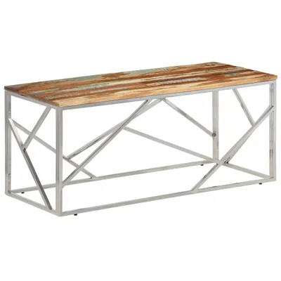 Produktbild von vidaXL Couchtisch Silbern Edelstahl und Altholz Massivholz