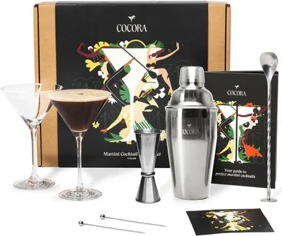 Obrázok produktu pre Koktailová súprava 8-dielna, nerez, so šejkrom, odmerkou, pohármi, knihou receptov, pre párty