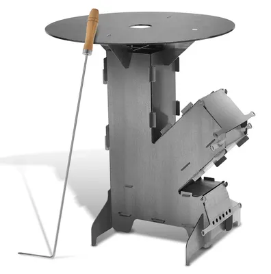 Produktbild von Peviasot Raketenofen Outdoor Grillofen, Steckbarer Campingkocher aus Kohlenstoffstahl mit Grillplatte 50 cm und Feuerhaken für Garten Camping