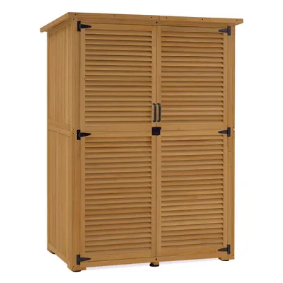 Produktbild von M MCombo Gartenschrank Holz, Gartenhaus Klein Wetterfest, Outdoor Gerätehaus Geräteschuppen, für Balkon Terrasse, 127×59×168 cm, 0901D (Natur)