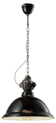 Produktbild von Industrieller Kronleuchter Eisen und Keramik Vintage Schwarz 1 Licht E27