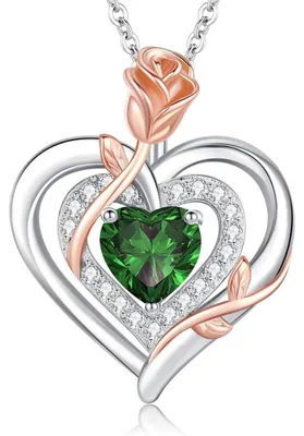 Productafbeelding van Halsketting dames, dubbel hart, roos, bloem, 925 sterling zilver, geboortesteen, cadeau