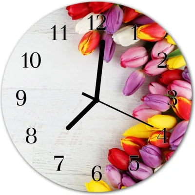 Produktbild von Glasuhr Wanduhr Küchenuhr Echt-Glas 30fi cm Tulpen mehrfarbig