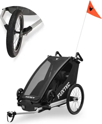 Produktbild von FUXTEC Fahrradanhänger FX-FA1S im Set mit Joggerrad | Einsitzer Kinderanhänger | faltbar | mit Anschnallgurt, Feststellbremse, Sonnen- und Regenschutz, Reflektoren | max. 35 kg