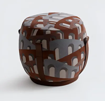 Produktbild von Kreativer Designer Hocker Brauner Polsterhocker Rundhocker Möbel