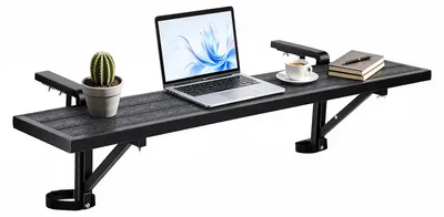 Image de VEVOR - Table suspendue pour balcon, 1245x240 mm, poids : 27 kg, couleur : noir. Idéale pour terrasse, jardin, balcon. Compatible avec des balcons dont la rambarde mesure entre 25 et 65 mm. Support réglable, matériau composite bois-plastique