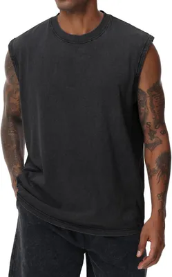 Produktbild von Herren-Sportshirt ohne Ärmel, schwarz, aus Baumwolle, geeignet für Fitness und Training
